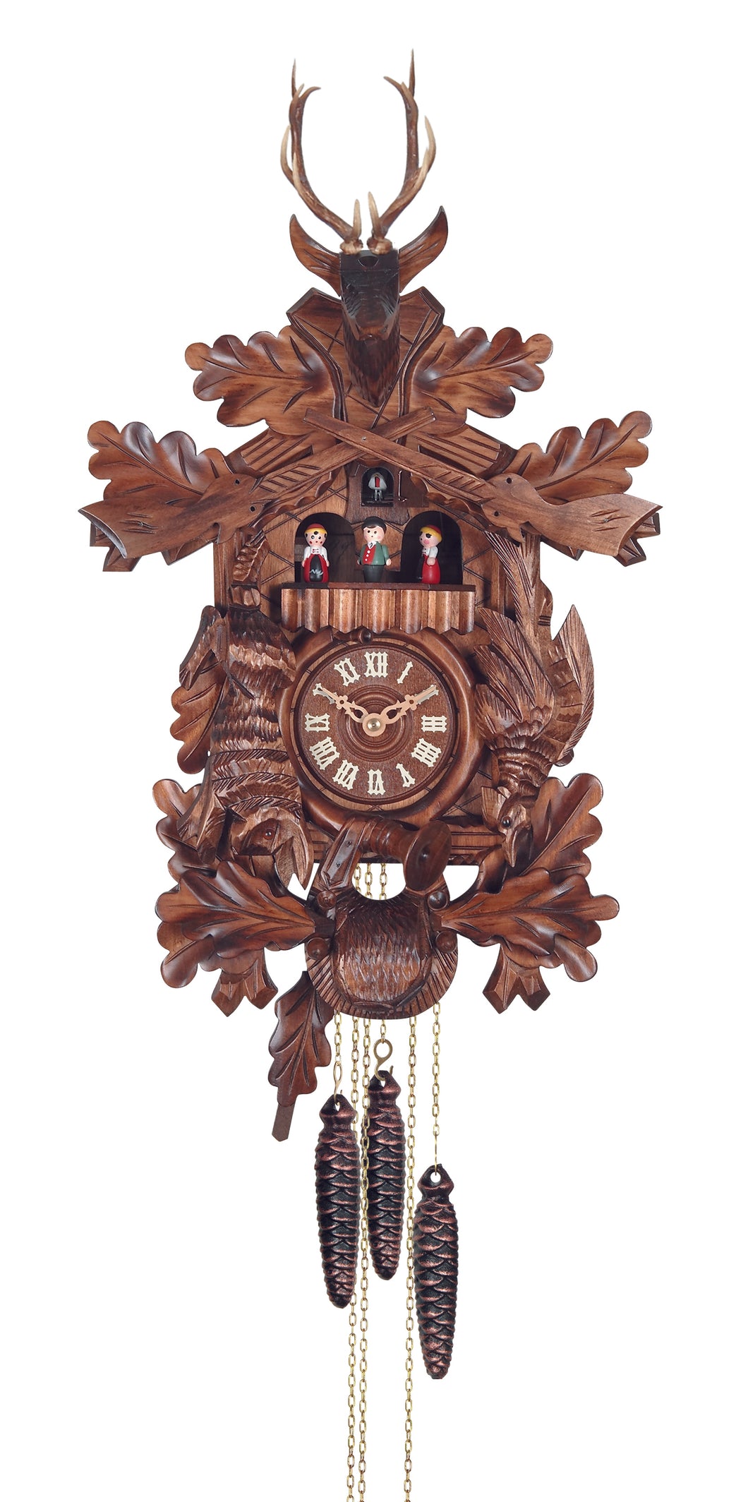 NEW - Hunters Cuckoo Clock with Music and Dancer Platform
