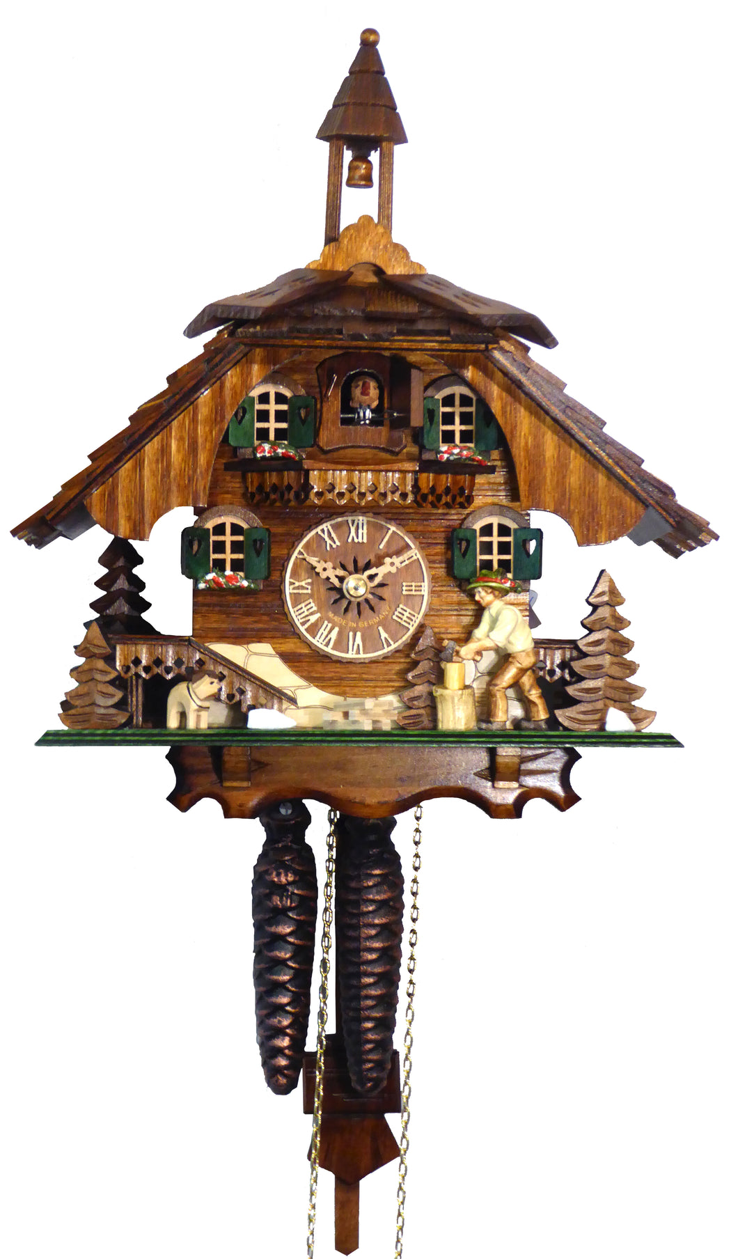 NEW - Rustic Chalet Clock with Moving Wood Chopper