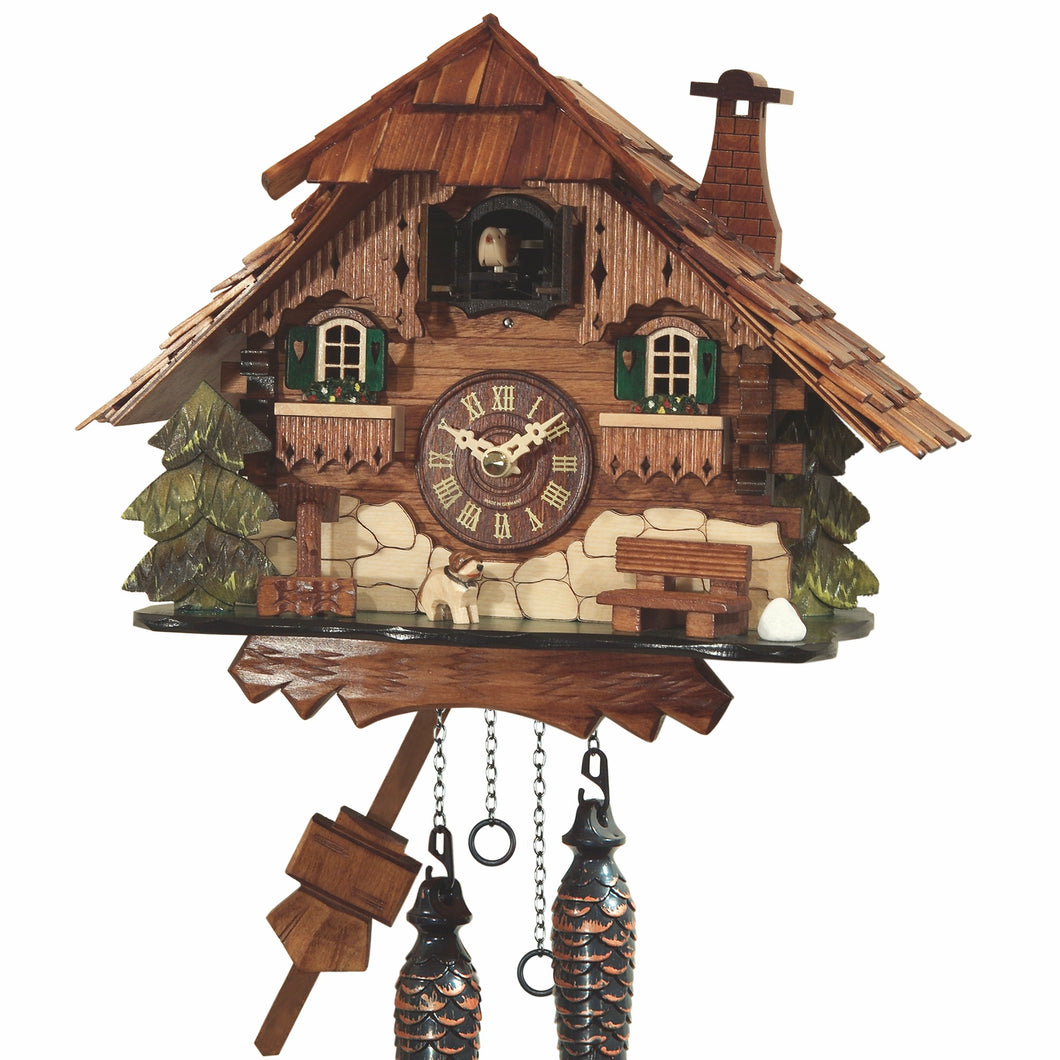 NEW - Quartz Chalet Cuckoo Clock with Chimney and Dog (with or without music)