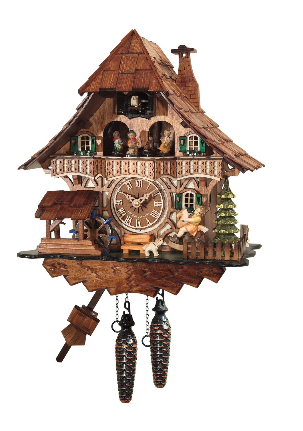 NEW - Carved Musical Chalet with Moving Rockinghorse