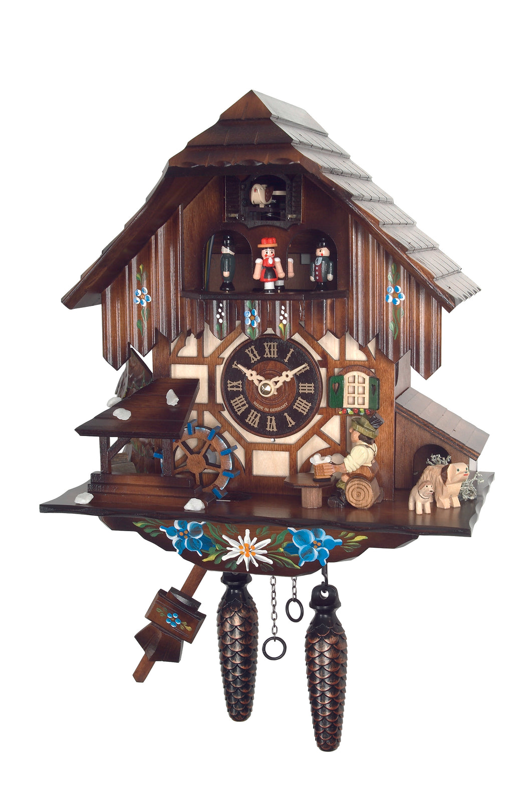 NEW - Hand Painted Quartz Musical Chalet Style Cuckoo Clock with Dancer Platform and Beer Drinker