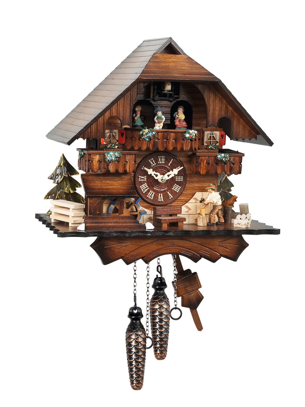 NEW - Hand Painted Musical Quartz Chalet Cuckoo Clock with Dancer Platform and Moving Parts