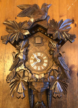 Load image into Gallery viewer, VINTAGE : Well Carved Traditional One Day Cuckoo Clock with Bird’s Nest

