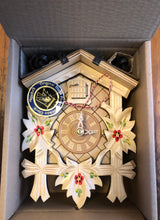 Load image into Gallery viewer, NEW IN STOCK : Traditional Cuckoo Clock with Natural Wood Finish and Hand painted Flowers
