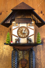 Load image into Gallery viewer, VINTAGE : Eight Day Chalet Cuckoo Clock with Moving Deer and Forest Details
