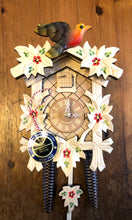 Load image into Gallery viewer, NEW IN STOCK : Traditional Cuckoo Clock with Natural Wood Finish and Hand painted Flowers
