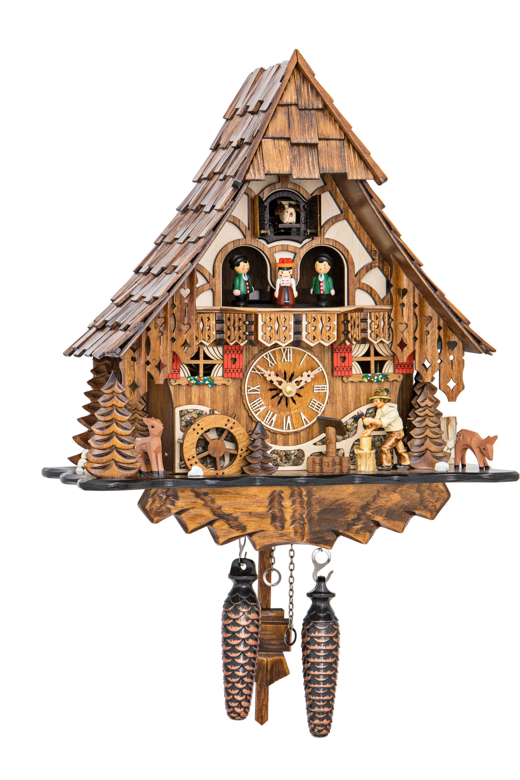NEW - Musical Quartz Chalet Style Cuckoo Clock with Carved Details and Moving Parts
