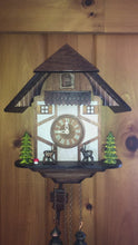 Load and play video in Gallery viewer, VINTAGE : Eight Day Chalet Cuckoo Clock with Moving Deer and Forest Details
