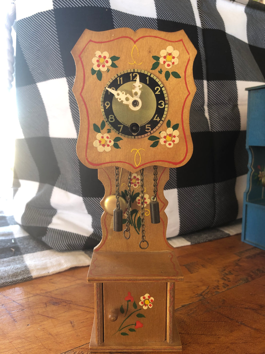Vintage - German Miniature Clock in Natural